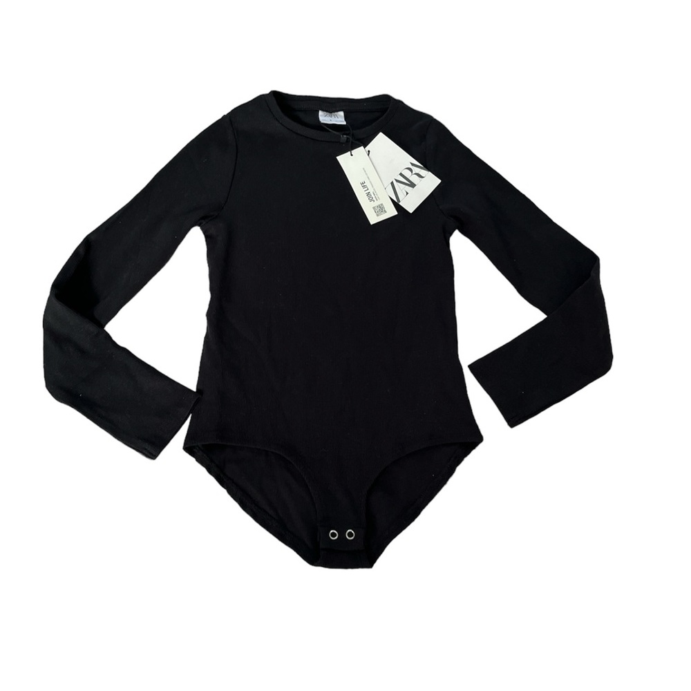 Zara Girls sz 9 Black Long Sleeve Bodysuit NWT